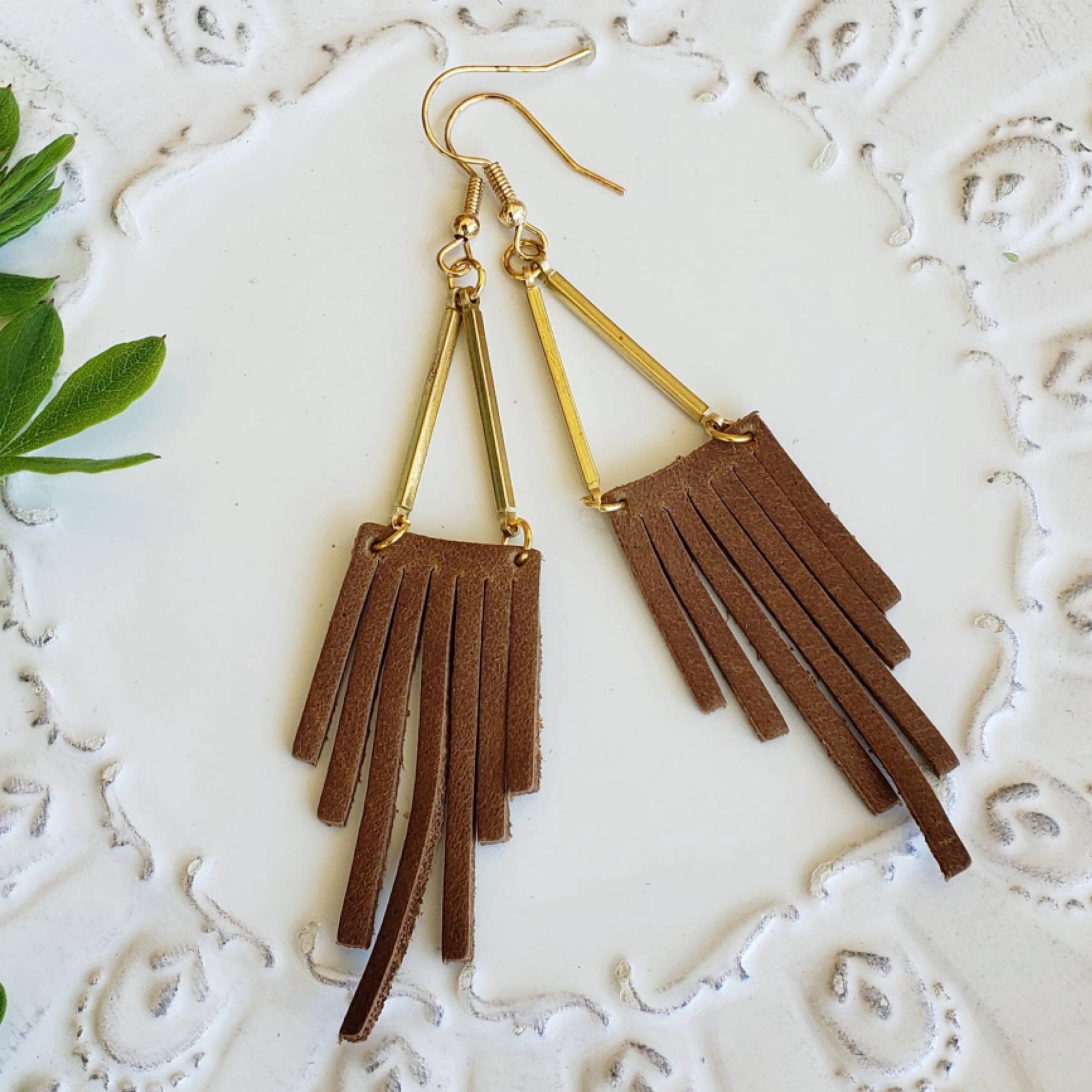 Leather fringe earrings made in Montana by Uniquely Yours